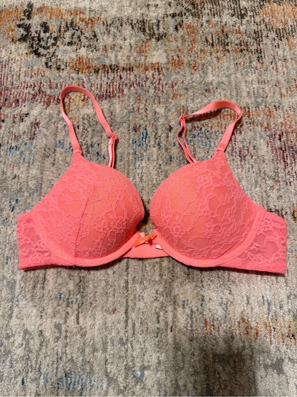 NWT 2015 Victoria's Secret Pink Coral Lace Push-Up Bra size 34B